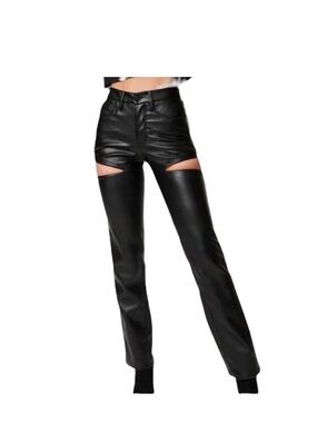 Good American Black Faux Leather Cutout High-Rise Pants